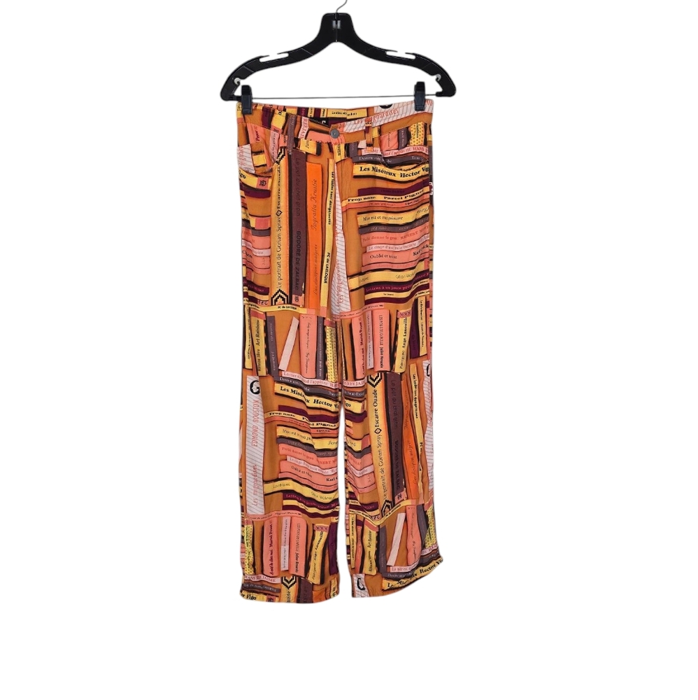 Jean Paul Gaultier JPG Book Shelf Parody Viscose Fluid‎ Printed Pants Women's 27